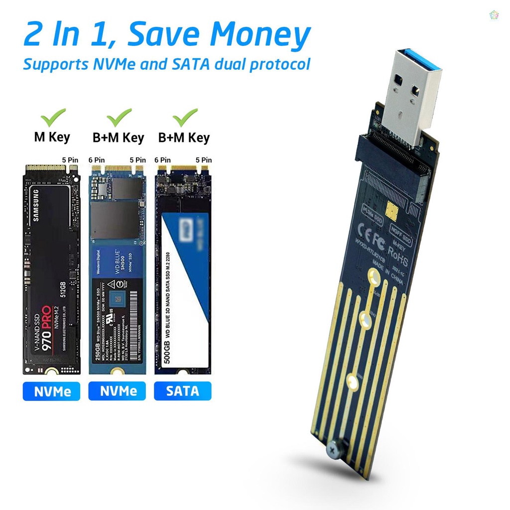 {พร้อมส่ง} บอร์ดอะแดปเตอร์ NVMe PCIe เป็น USB3.1 Type A M.2 2 in 1 รองรับโปรโตคอล NVMe & SATA Dual #7