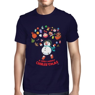 เสื้อยืดครอปGildan เสื้อยืดผ้าฝ้าย 100% พิมพ์ลาย Merry Christmas Snowman 1Tee สําหรับผู้ชายS-5XL