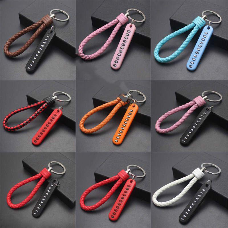 พวงกุญแจรถยนต์ สายหนังทอ กันหาย พร้อมหมายเลขโทรศัพท์ DIY