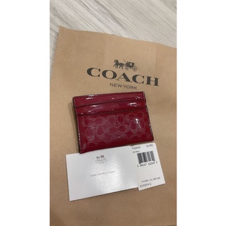 พร้อมส่ง 🔥Sale 🔥 #ที่ใส่บัตร Coach PERFORATED EMBOSSED LIQUID GLOSS CARD CASE สีแดง โลโก้Coach รูปหัวใจ