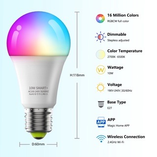 หลอดไฟอัจฉริยะ WiFi หรี่แสงได้ พร้อม Alexa RGB ตั้งเวลาได้ หรือรีโมตคอนโทรล