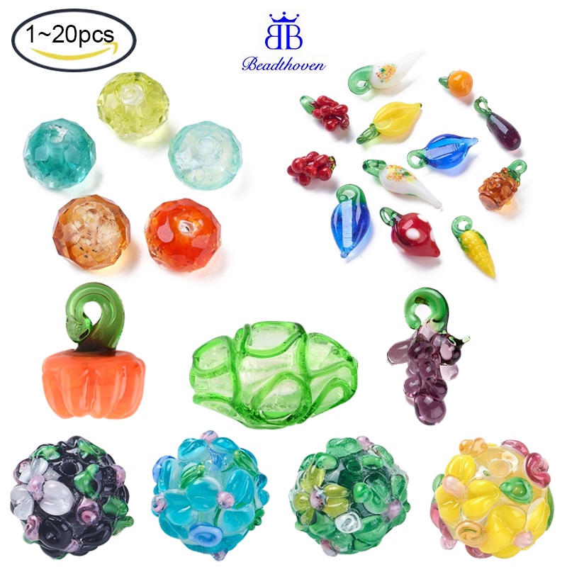 Beadthoven 5pc 20pc Handmade Lampwork Beads Grape Purple 20~25x12~15x12mm Hole: 3.5mm
