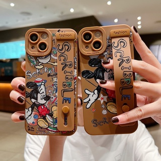 การ์ตูน น่ารัก ย้อนยุค มิกกี้ สายรัดข้อมือ เคส iPhone 7 8 plus se 2020 x xs xr max 11 pro max 14 13 12 12 pro max case ซิลิกาเจล หญิง นางแบบคู่ เปลือกนิ่ม เคส