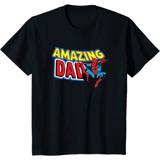 เสื้อยืด ผ้าฝ้ายแท้ ระบายอากาศได้ดี พิมพ์ลายหนังสือการ์ตูน Marvel Spider-Man Amazing Dad คุณภาพสูง สําหรับผู้ชาย