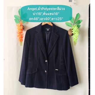 เสื้อสูท Angel ผ้าPolyester สีม่วงดำผ้านิ่มทรงสวย งานค้างสต็อคญี่ปุ่น เคลียร์ขายมือสอง รายละเอียดและขนาดดูในรูปค่ะ