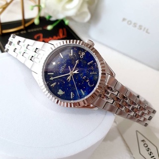 (ผ่อน0%) นาฬิกา Fossil ES5061 Scarlette Mini Three-Hand Date Stainless Steel Watch หน้าปัดน้ำเงิน 28มม. สแตนเลสสีเงิน