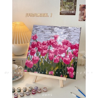 ภาพวาดสีน้ํามันอะคริลิค รูปดอกทิวลิป ขนาด 20x20 ซม. diy สําหรับตกแต่งบ้าน ห้องนอน