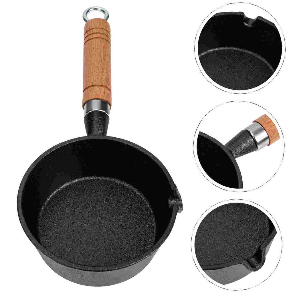 ❁✆Egg Frying Pan Long Handled Oil Skillet Kitchen Cooking Pot Simple Cast Iron Pan for Restaurant  Home Office