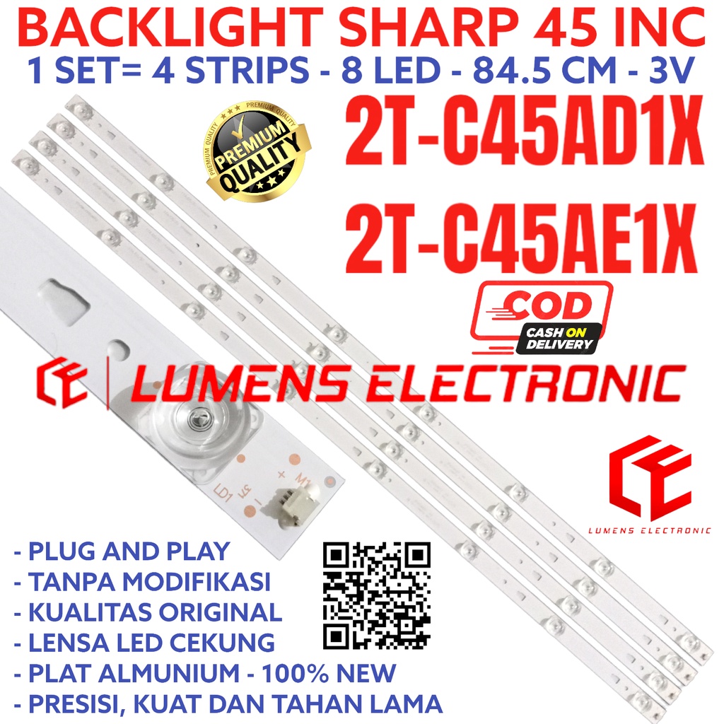 SHARP 45 INC LED TV BACKLIGHT 2T-C45AD1X 2T-C45AE1X 2T-C45ADIX 2T-C45AEIX BL LAMP 8K 3V 45IN 45IN 45