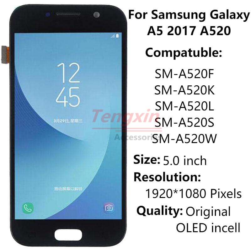 อะไหล่หน้าจอสัมผัสดิจิทัล AMOLED LCD ขนาด 5.2 นิ้ว พร้อมกรอบ สําหรับ Samsung Galaxy A5 2017 A520 SM-A520F