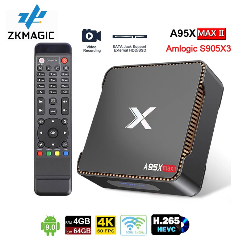 Zkmagic A95X MAX II Video Recording TV Box Android 9.0 4GB 64GB Amlogic S905X3 Quad Core Dual Wifi B