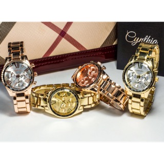 ลด🤩🤩🤩CYNTHIA นาฬิกาข้อมือผู้หญิง GOLD Stainless Strap