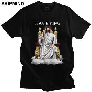 Bn3d9we23 เสื้อยืดคอกลม แขนสั้น ผ้าฝ้าย พิมพ์ลายกราฟฟิค Jesus Is King สไตล์คริสเตียน สําหรับผู้ชาย VVB32EW45822