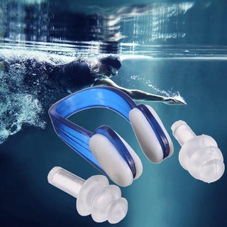 ﻿NEW Soft Silicone Swimming Nose Clips + 2 Ear Plugs Earplugs Gear with a case box Pool Accessories Water Sports - Blue