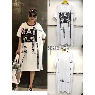 เสื้อผ้าคนอ้วน ชุดเดรสแต่งสกรีนดีเทลเกร๋หน้าหลัง