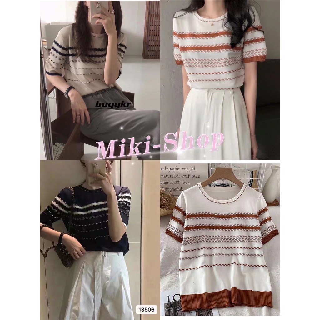 *Miki-Shop [พร้อมส่ง]เสื้อไหมพรม ลายทาง งานหรูดูดีมาก แป๊ะแป๊ะจ้า13506*