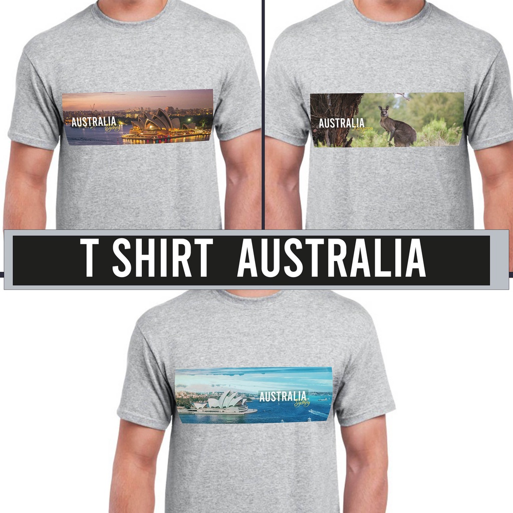 เสื้อยืดผ้าฝ้าย Sydney Opera House ของที่ระลึก สีเทา