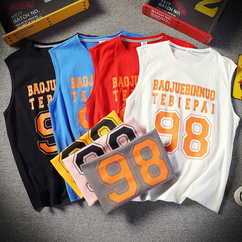 ราคาส่ง2ตัวขึ้นไป เสื้อแขนกุด เสื้อกล้ามผู้ชาย ลายอักษร ผ้านิ่ม