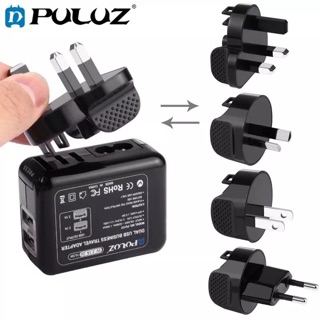 PULUZ Battery Charger Set For GoPro 2 Ports USB 5V (2.1A+2.1A) Charger + Removable UK+EU+US+AU Plug Travel Power Adapter