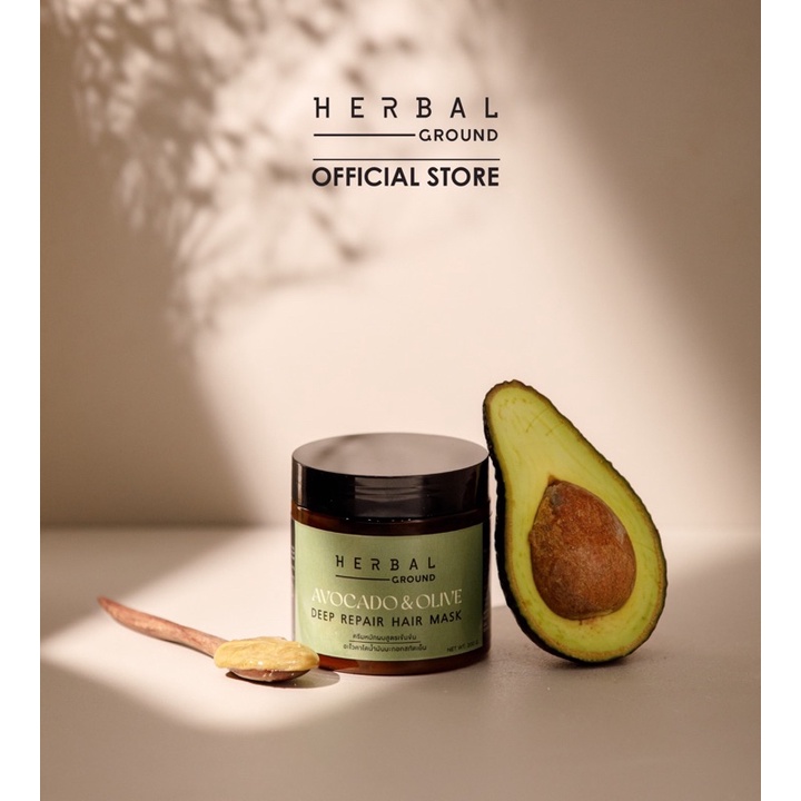 Herbal Ground ครีมหมักผมสูตรเข้มข้น อะโวคาโดน้ำมันมะกอกสกัดเย็น Avocado & Olive Deep Repair Hair Mask