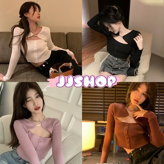 JJ Shop​💜​พร้อมส่ง  เสื้อไหมพรมแขนยาว เว้าหน้าอกเล็ก ผ้าร่องใส่สบายมาก "5A40"