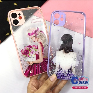 ้IPhoneเคสมือถือ TPU ขอบสีกันกล้อง กากเพชรกริตเตอร์ไล่สีลายการ์ตูน