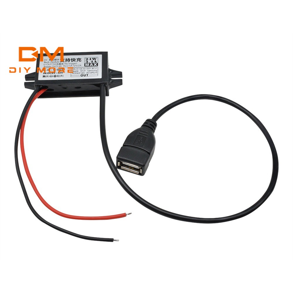 Diymore Dc 12V 24V 6-32V To 5V Qc2.0 3.0 อะแดปเตอร์พาวเวอร์ซัพพลาย กันน้ํา ชาร์จเร็ว 24W
