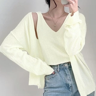 Cicishop(Z816)set 2 ชิ้น เสื้อไหมพรม+เสื้อสายเดี่ยว สุดcute มองแล้วบิ้วตี้ควีน ใส่ปุ๊ปเกาหลีเกาใจ