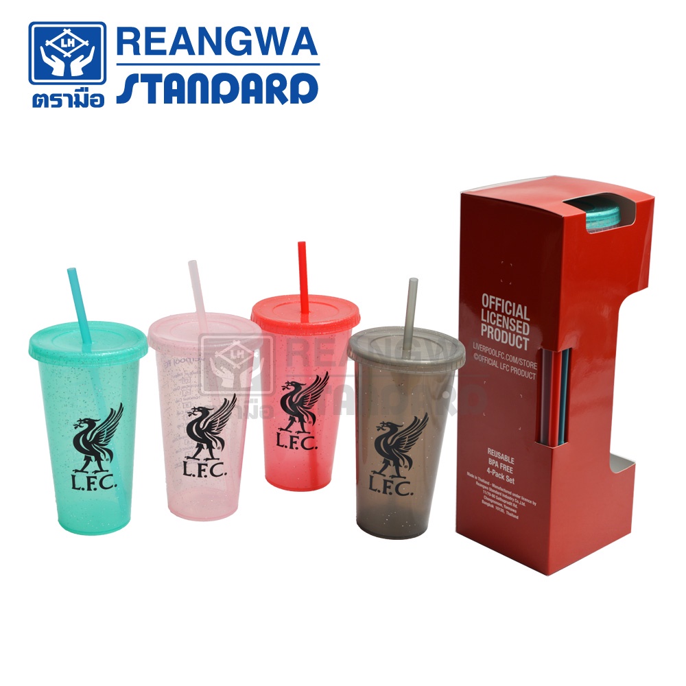 REANGWA STANDARD แก้วน้ำกลิตเตอร์ LIVERPOOL ขนาด 500 ml.สินค้าลิขสิทธิ์แท้จากสโมสรฟุตบอลลิเวอร์พูล (4ใบ/ชุด) RW 6102+3P4