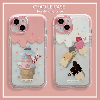 เคสกันกระแทกใสสำหรับ iphone 13 pro 12 pro max กรอบ TPU กันกระแทก iphone 11 pro xs max xr x/xs 7 8 plus ฤดูร้อนไอศกรีมเรืองแสงสีชมพู