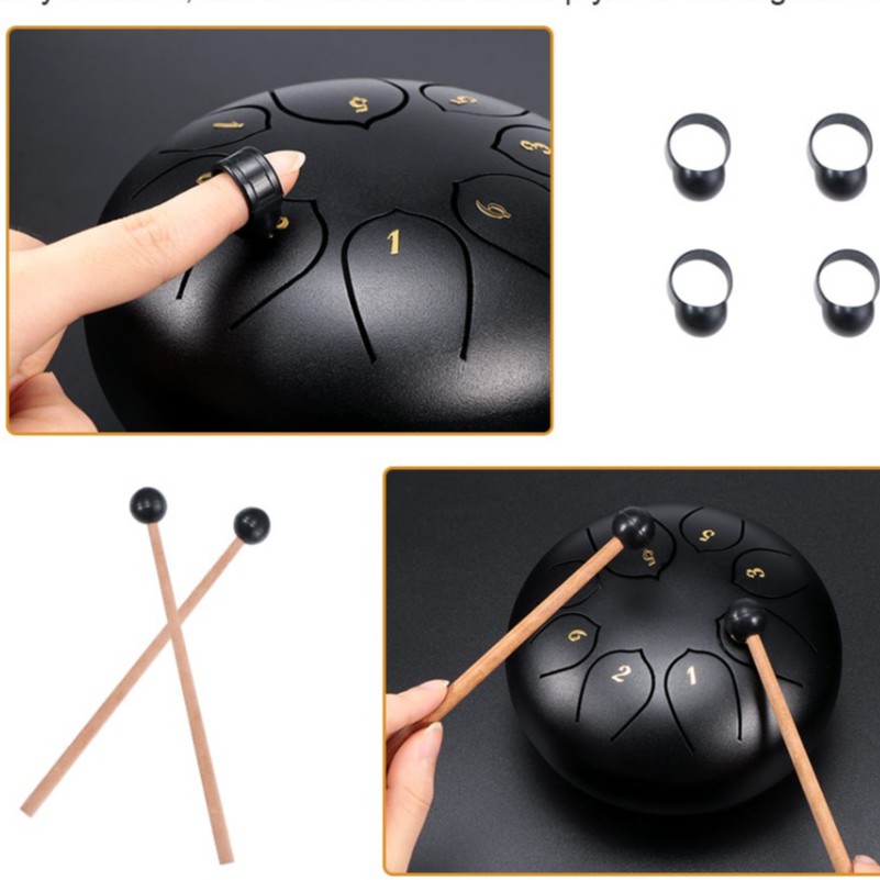 แฮนแพน handpan กลอง Steel Tongue Drum เครื่องดนตรี เสียงสวรรค์ huashu อุปกรณ์ครบเซ็ต 13นิ้ว15โทน Hang drum music HLURU