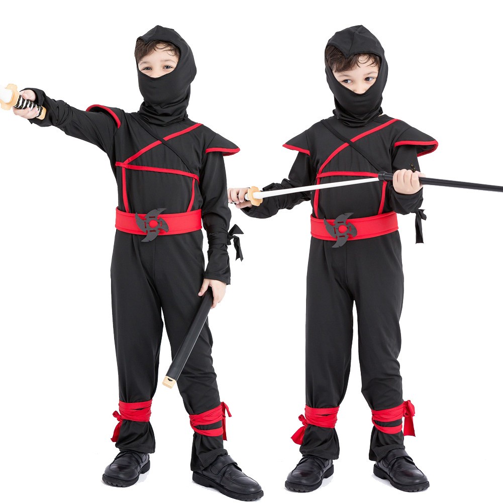 5Pcs Kids Boys Ninja Costume Stealth Samurai Warrior Fancy Dress