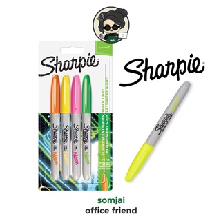 Sharpie (ชาร์ปี้) Marker Fine แพ็ค 4 ด้าม สีนีออน ปากกามาร์คเกอร์ Permanent Marker ปากกากันน้ำ ปากกาเขียนแผ่นพลาสติก