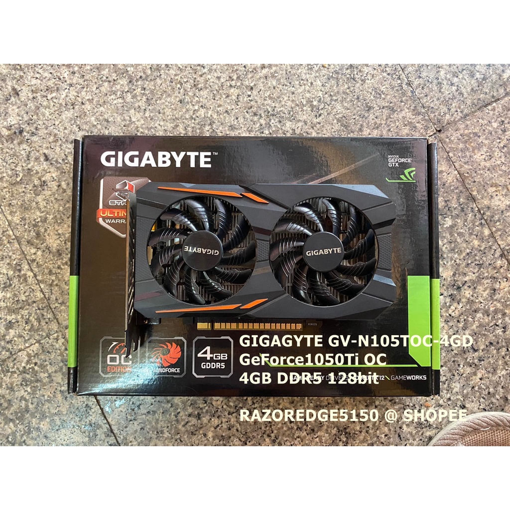 (การ์ดจอมือสอง - ครบกล่อง) GIGABYTE GTX1050Ti OC 4GB DDR5 128bit สภาพใหม่มาก