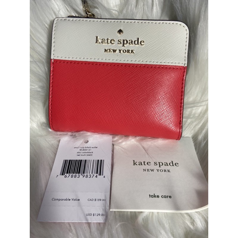 กระเป๋าสตางค์ใบสั้น สีแดงขาวทูโทน WLR00121 Kate Spade Staci Color Block small I-zip bifold wallet / Red Multi