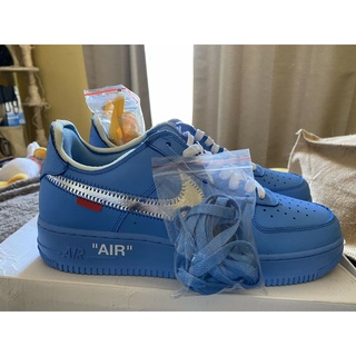 ☋☢㍿∈♘◘Off-White x Nike Air Force 1  07 MCA Virgil Abloh AF1 รองเท้าผ้าใบผู้ชายสีน้ำเงิน