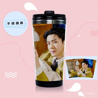 Exo Sehun แก้วน้ําสแตนเลสสองชั้นทรงโค้ง ขนาด 300-400 ml