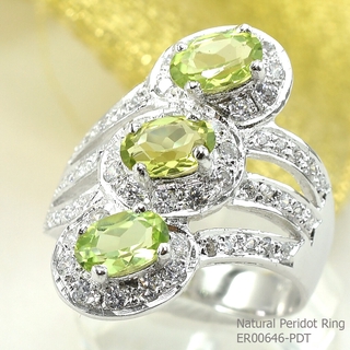 SKJewelryfactory แหวนเงินแท้ 92.5% ฝังพลอยเพอริดอทแท้ สไตล์หรูหรา ER00646-PDT