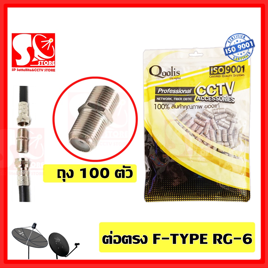 Qoolis *ต่อตรง* หัวต่อ ข้อต่อ สาย RG6  แบบ F-Type กลางทาง (ต่อตรง) **100 ตัว** เมีย-เมีย สำหรับ สายอ