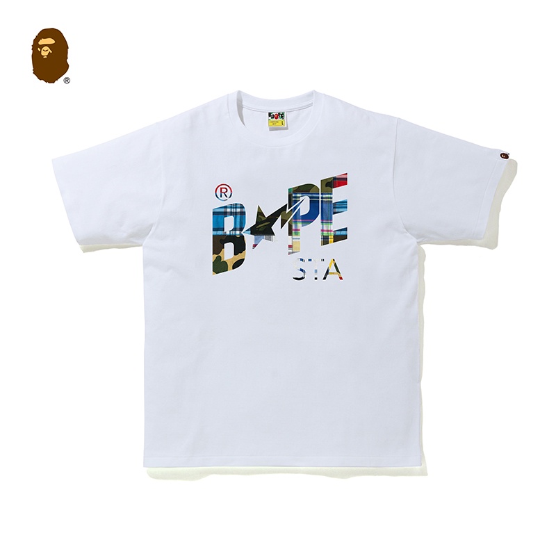 พร้อมส่ง Bape เสื้อยืดแขนสั้นพิมพ์ลายตัวอักษรดาวลายพรางสําหรับผู้ชาย 110050