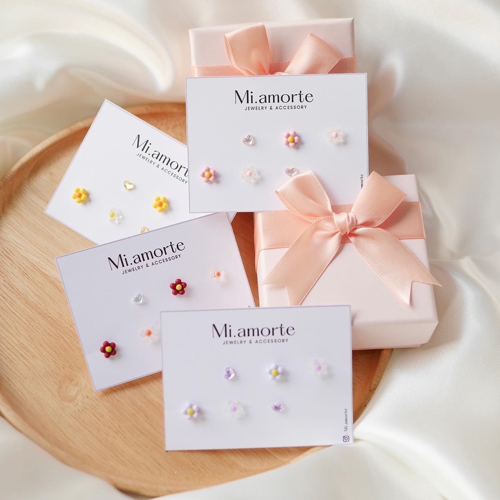 Mi.amorte ♡ ต่างหูก้านเงินแท้ S925 ♡ ✨ Mini-flower & Mini-heart set ✿♥︎