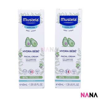 Mustela Hydra Bebe Facial Cream 40ml x 2 ครีมบำรุงผิวหน้าสำหรับทารก 40 มิลลิลิตร x 2 กระปุก (หมดอายุ:09 2025)