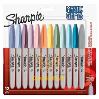 Sharpie (ชาร์ปี้) Marker Fine แพ็ค 12ด้าม Mystic Gems ปากกามาร์คเกอร์ Permanent Marker ปากกากันน้ำ ปากกาเขียนแผ่นพลาสติก