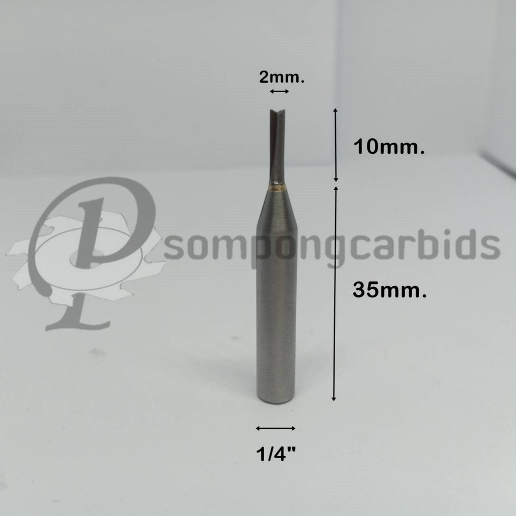 ดอกทริมเมอร์ ดอกกัดตรง 2mm. คมยาว 10mm.แกน1/4"(6.35มม.) ดอกกัดcnc ดอกเร้าเตอร์เล็ก ทริมเมอร์คาร์ไบด์