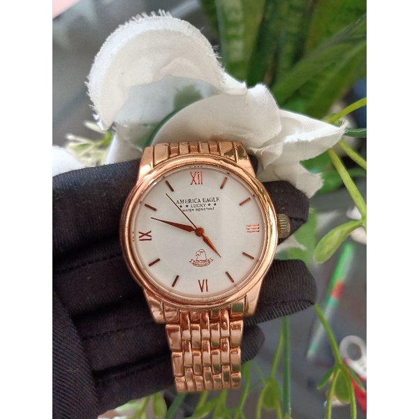 นาฬิกาแบรนด์เนมAmerica eagle  หน้าปัดสีขาวตัวเรือนสี rose gold ของแท้ 100% มือสองสภาพสวย
