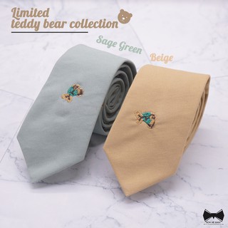เนคไทผ้าคอตต้อนลายปักน้องหม-Teddy Bear Cotton Necktie