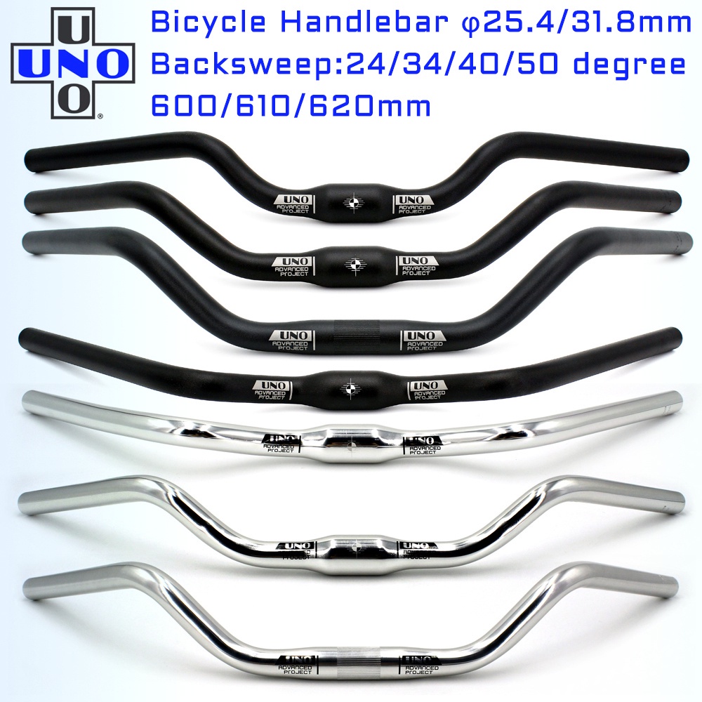 UNO จักรยานHandlebar Matteสีดํา/Bright Silver Mtb Handlebar Fitสําหรับ 25.4/31.8 มม.จักรยานStemอุปกรณ์เสริม