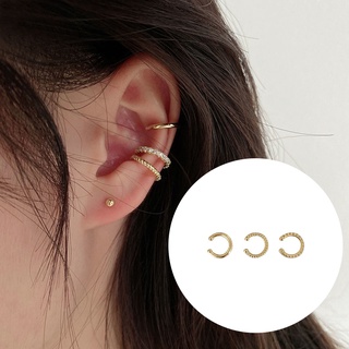 [ 3Pcs/Set Gold Color Rhinestone  Hoop Earrings  Ear Cuff Ear Clips  Ear Jewelry for Girls ]