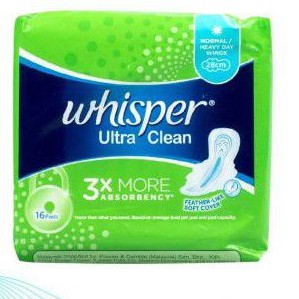 Whisper Ultra Clean 28 cm. ผ้าอนามัย วิสเปอร์ อัลตร้า คลีน 16 ชิ้น (แบบมีปีก)