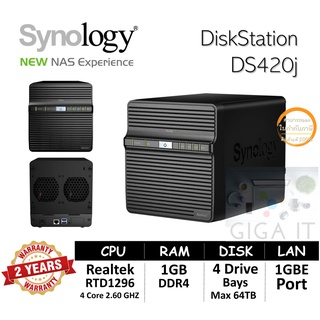 Synology NAS DiskStation รุ่น DS420j (HDD 4 Bay Max 64TB, Quad Core 1.4 GHz, 1GB DDR4) ประกัน 2 ปี